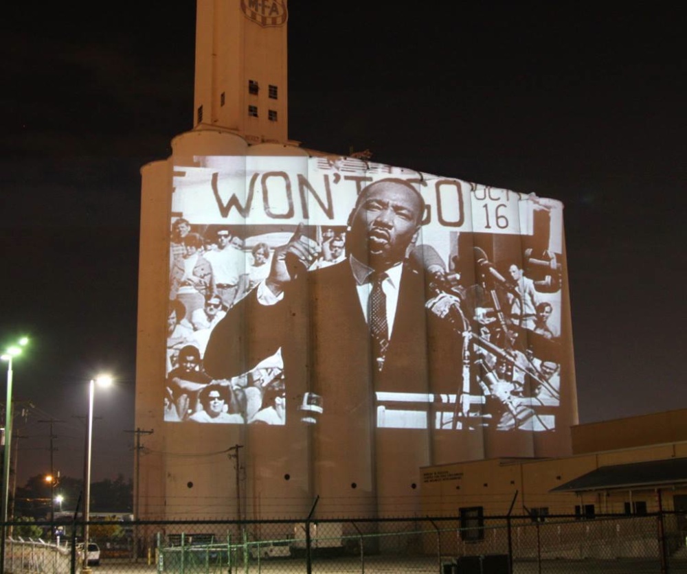 MLK projections on silo, MLK projections on silo