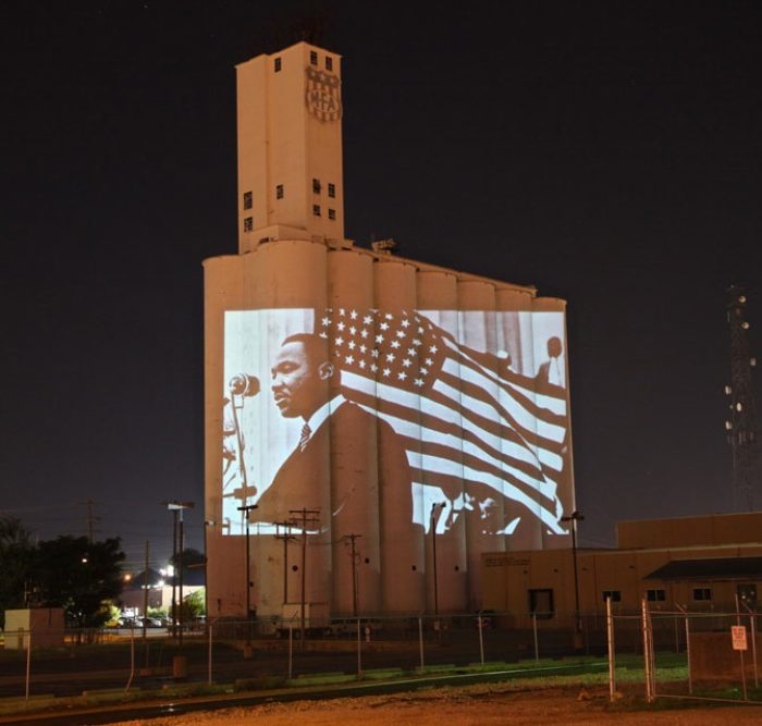 Dr. Martin Luther King Jr. Projections on Historic Silos in IDEA Commons