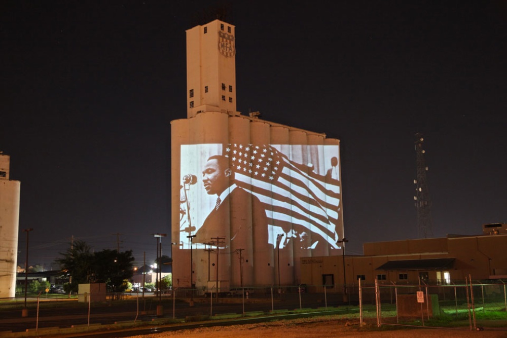 Dr. Martin Luther King Jr. Projections on Historic Silos in IDEA Commons