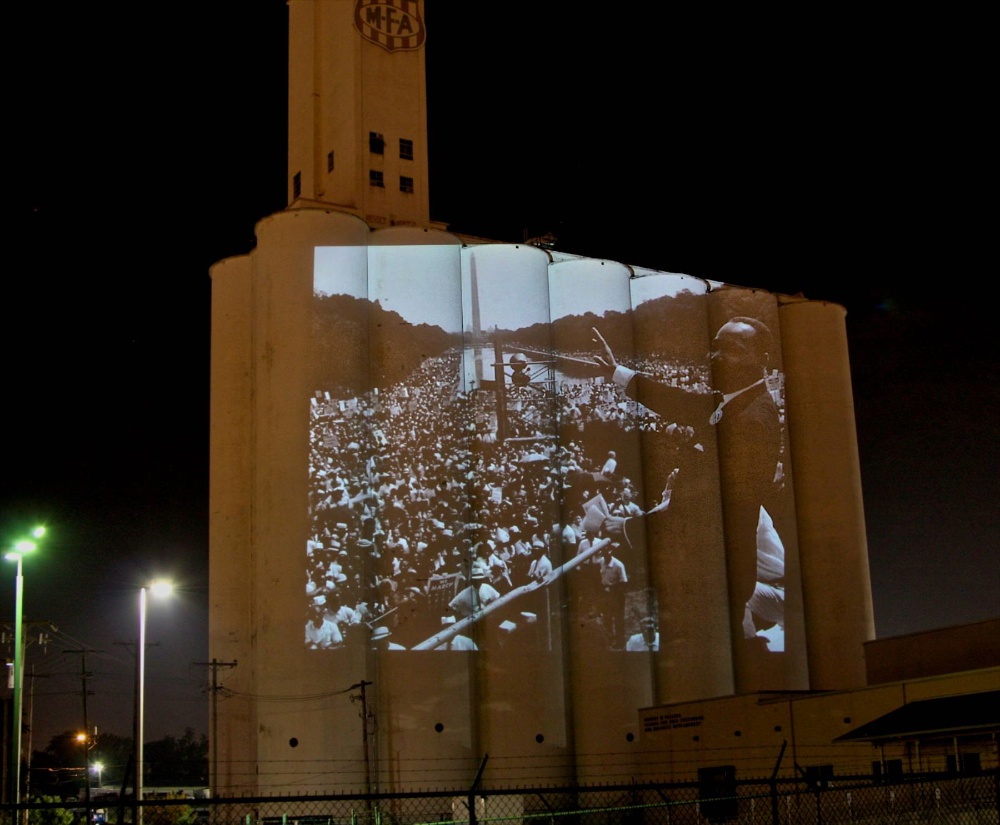 MLK projections on silo, MLK projections on silo