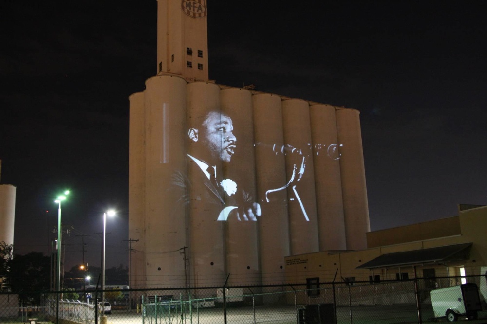 MLK projections on silo, MLK projections on silo