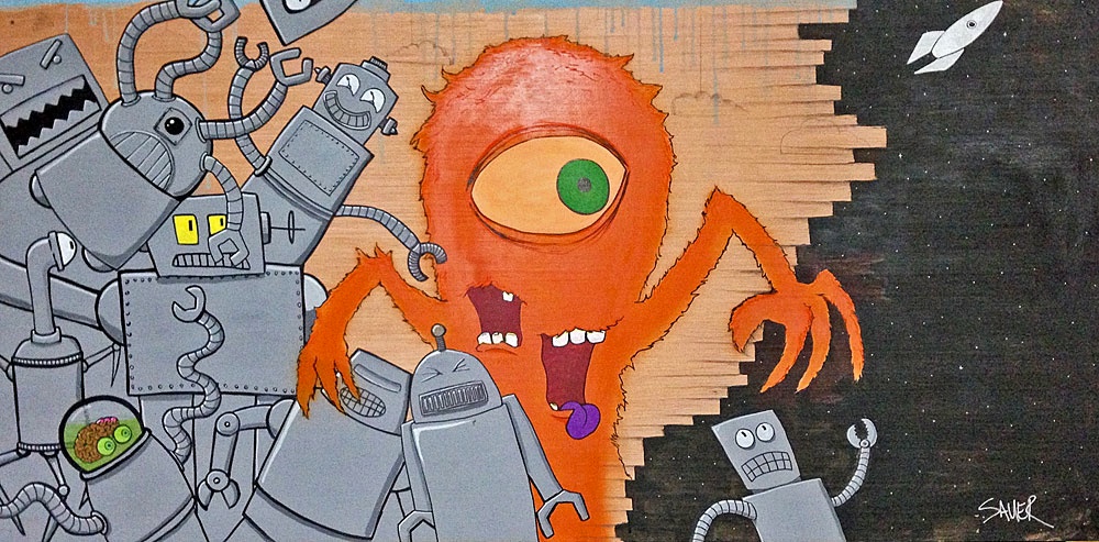 Street Art painting by Scott Sauer, 4' x 8' painted wood panel